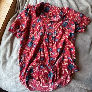 Floral Red and Blue Button-Up Shirt
